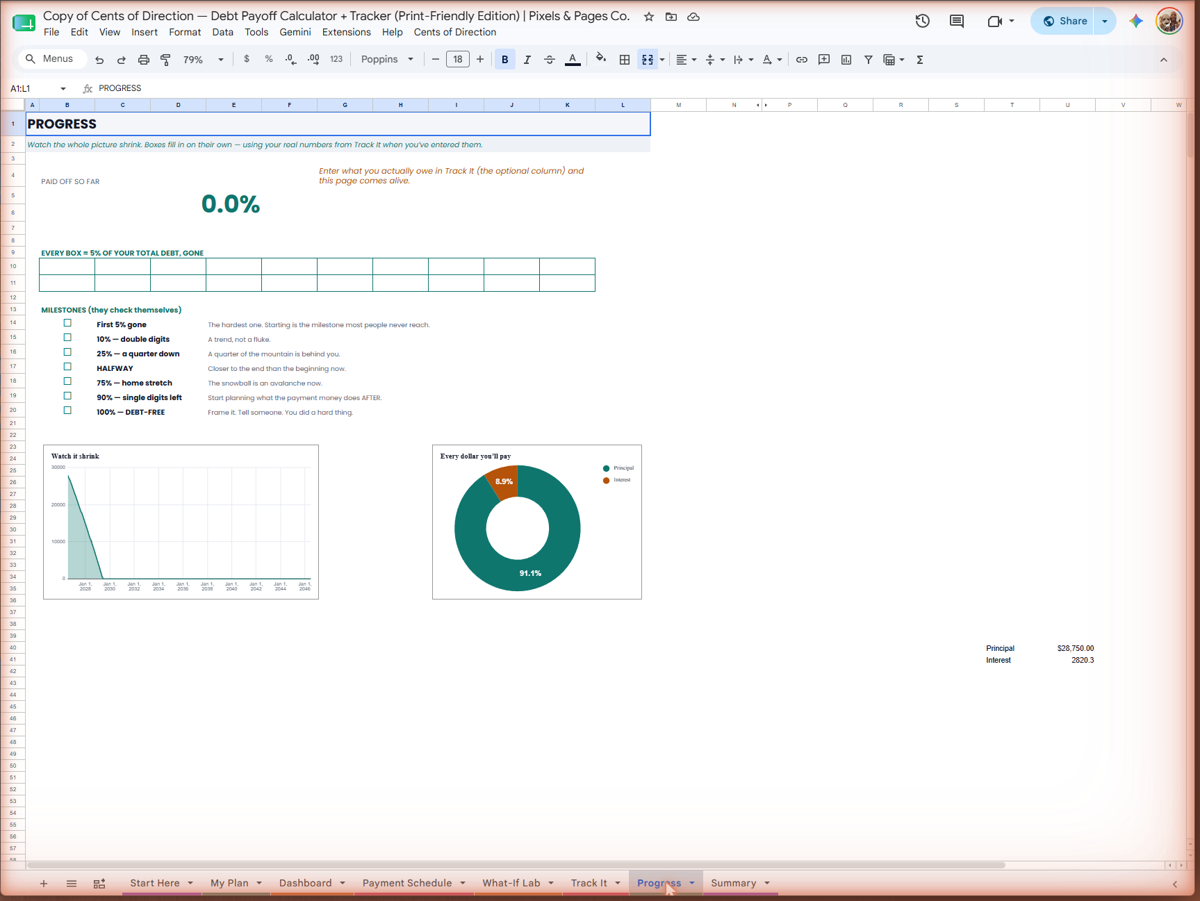 Real screenshot — Progress milestones filling in automatically